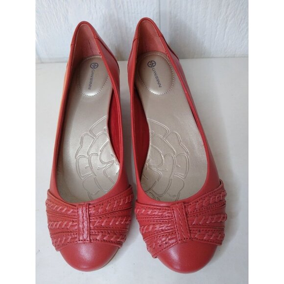 Giani Bernini Women's Sz 6.5 Watermelon Red Leather Wedge Low Heel Slip On Shoe - Picture 2 of 8